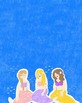 人魚姫たち♪ かわいい,人魚姫,女性,女,人,おねえさん,にこにこ,笑顔,笑う,ご機嫌のイラスト素材