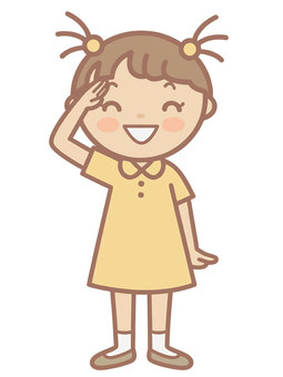 人物素材141＿かわいい敬礼 女の子,かわいい,人物,敬礼,笑顔,全身,ポーズ,笑う,嬉しい,喜ぶのイラスト素材
