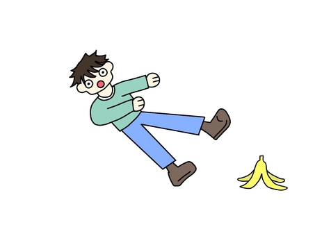 バナナの皮で転ぶ男性 バナナ,皮,転ぶ,男性,可愛い,シンプル,ポップ,こけるのイラスト素材