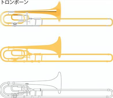 trombone, yellow, orange, line drawing, JPG, PNG and AI