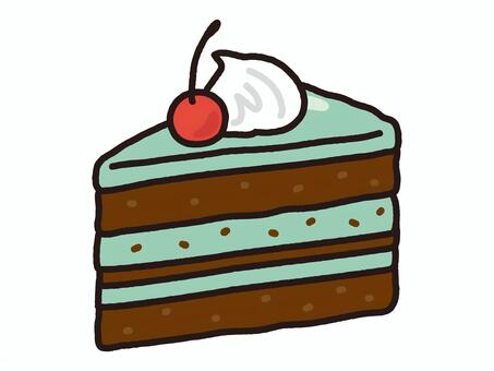 一切れチョコミントケーキ チョコミントケーキ,チョコミント,チョコレート,ミント,さくらんぼ,ケーキ,スイーツ,カフェ,ティータイム,清涼感のイラスト素材
