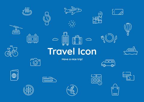 旅行イラストの白線アイコンセット アイコン,観光,旅行,セット,電車,飛行機,新幹線,船,自転車,乗り物のイラスト素材