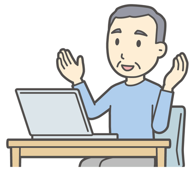  ロンTお爺さん-095-バスト パソコン,お爺さん,高齢者,老人,男性,祖父,人物,かわいい,デスク,机のイラスト素材