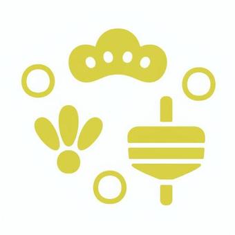 年賀素材透過あり 松,羽根,独楽,コマ,輪,軸,縞,玉,正月飾り,黄色のイラスト素材