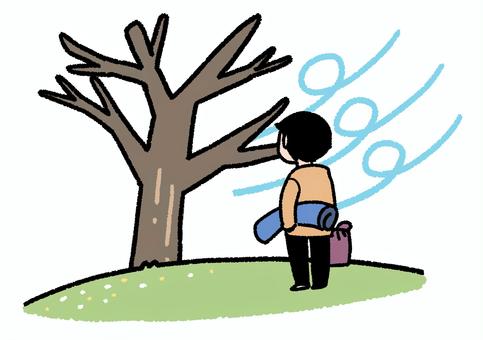 花見に行ったらまだ全然咲いてなかった 花見,枯れ木,場所取り,早い,花,無いのイラスト素材