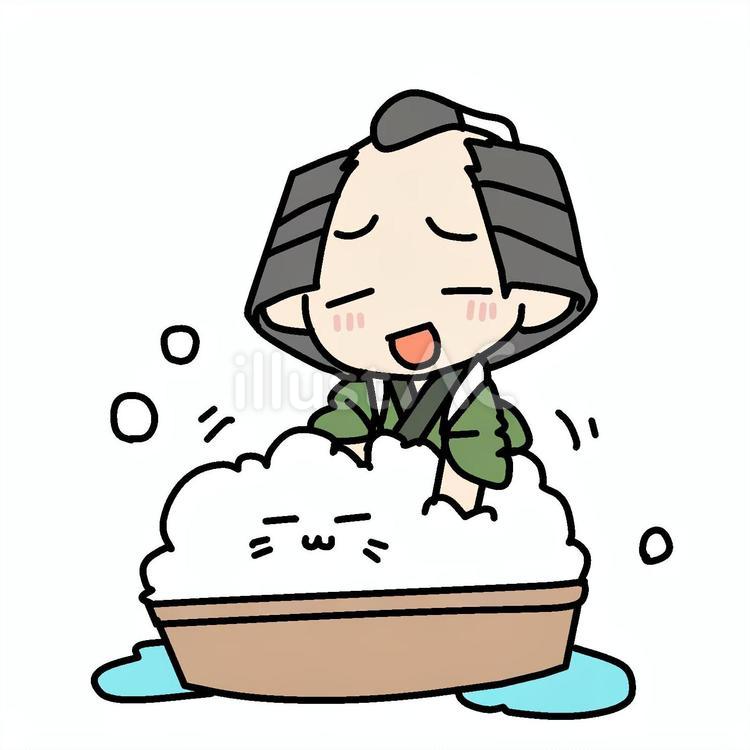 デレデレ猫を洗う町民 町民,猫,洗うのイラスト素材