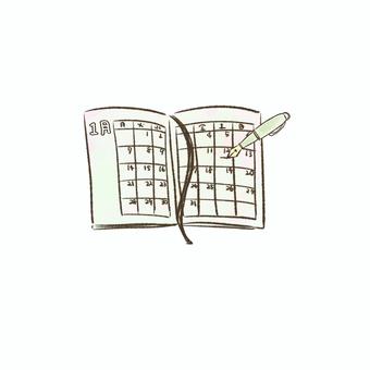 手帳と万年筆（カラー） 手帳,万年筆,ペン,スケジュール,カレンダー,管理,ステーショナリー,予定,メモ帳,メモのイラスト素材
