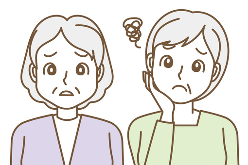 人物イラスト210 人物,女性,60代,70代,シニア,悩む,困る,2人,シンプルのイラスト素材