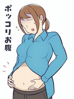 ポッコリお腹・女性・肥満・食べ過ぎ ポッコリお腹・女性・肥満・食べ過ぎ ぽっこりお腹,腹,下腹,人物,手描き,肥満,人,アイコン,女性,食べ過ぎのイラスト素材