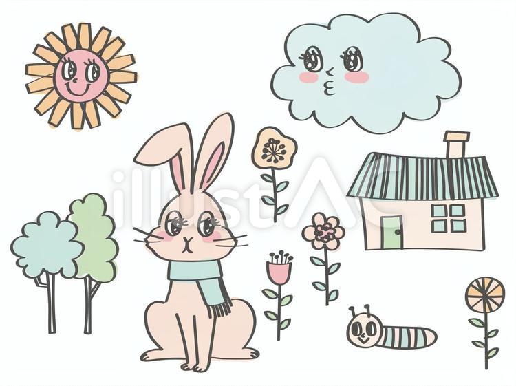 手書きうさぎ落書き挿絵素材 うさぎ,手書き,キャラクターのイラスト素材