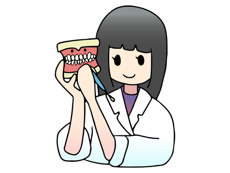 入れ歯を手に持っている女性歯科技工士 歯科技工士,女性,入れ歯,義歯,デンチャー,歯科技工,歯科医療,歯科,医療従事者,技工所のイラスト素材