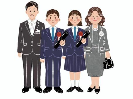 卒業式の家族　中高生 卒業式,中学生,高校生,家族,フォーマルウエア,男子,女子,学生,制服,子どものイラスト素材