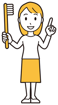  ロングヘア女性(黄)-557-全身 歯磨き,女性,女の子,人物,かわいい,虫歯予防,デンタルケア,指導,ガイド,虫歯のイラスト素材