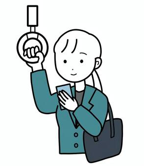 シンプル吊り革女子（g） シンプル,人,女,スーツ,電車,吊り革,通勤電車,通勤時間,スマホ,携帯のイラスト素材