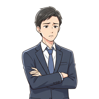 悩む会社員の男性のアニメ風イラスト