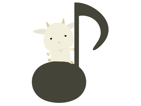 音符に座っている白ヤギ 音符,ヤギ,白ヤギ,動物,かわいい,音楽のイラスト素材
