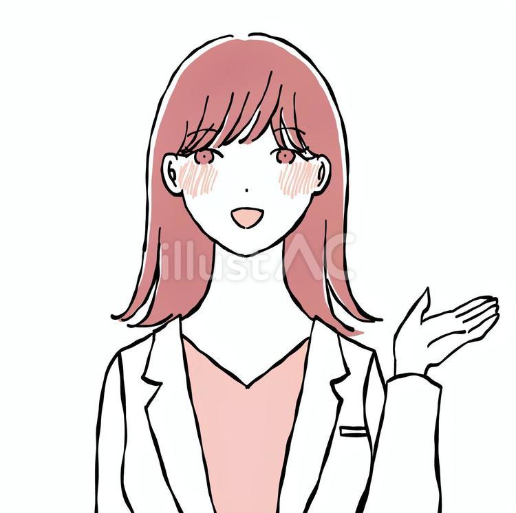 手を差し出して案内する女性の医師  医師,医者,女医のイラスト素材