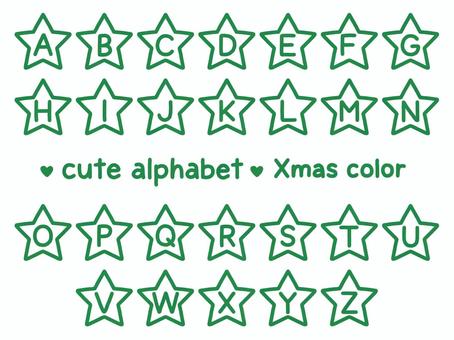 かわいいアルファベット（Xmas星枠） アルファベット,英語,星枠,セット,クリスマス,クリスマスカラー,グリーンのイラスト素材