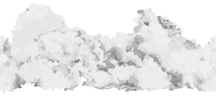 ハッチングで雲（生垣）横シームレス ハッチング,草むら,雲模様,線,線画,白黒,雲,もあもあ,モヤモヤ,白のイラスト素材