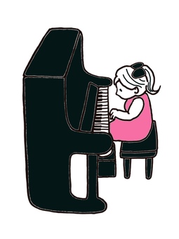 おうちのアップライトピアノで練習する子 アップライトピアノ,ピアノ,楽器,音楽,練習,初心者,発表会,コンサート,演奏,習い事のイラスト素材