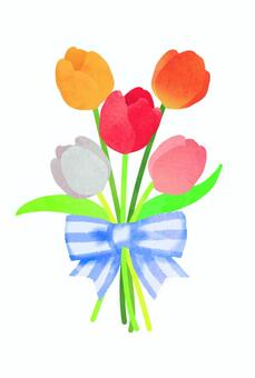 Watercolor tulip bouquet postcard, tulip, watercolor, handwriting, JPG and PNG