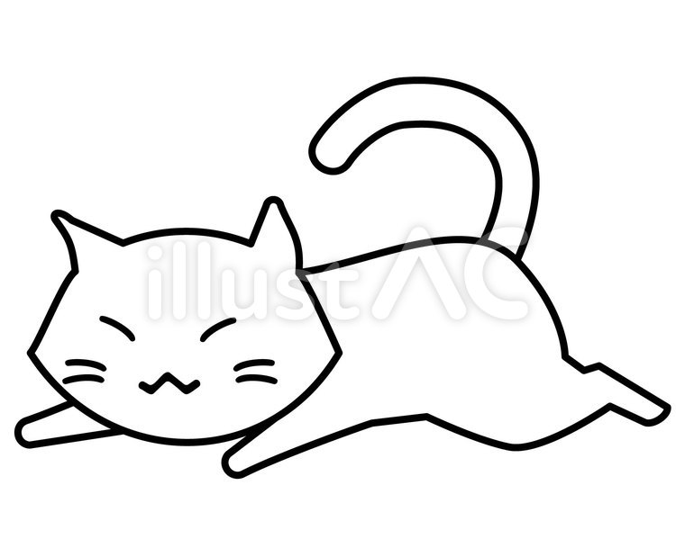 うつ伏せに寝る白猫　線付き 猫,白猫,寝るのイラスト素材