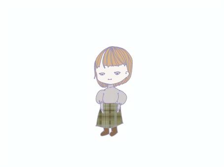 セーターを着た人 女性,人,リブセーター,タートルネック,チェック柄,スカートのイラスト素材