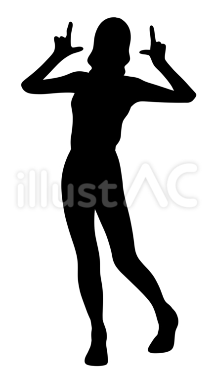 両腕で指を差す女性のシルエット シルエット,女性,全身のイラスト素材