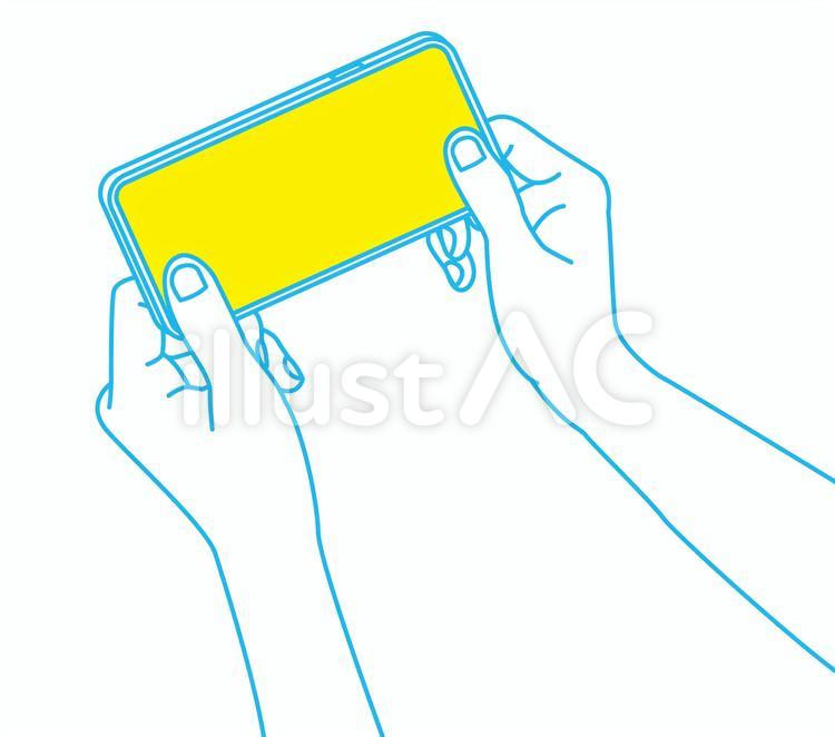 横向きのスマホを持つ両手 スマホ,スマートフォン,横画面のイラスト素材