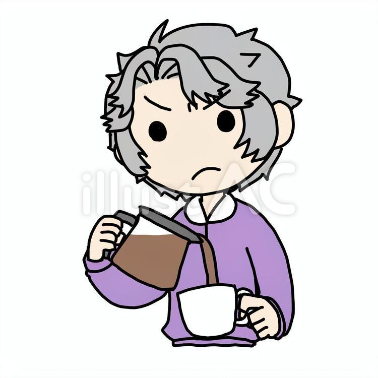 不機嫌にコーヒーを淹れるおばあさん コーヒー,淹れる,注ぐのイラスト素材