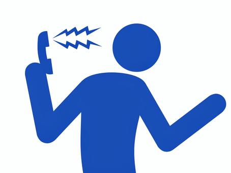 電話受話器の声に驚いて仰け反る人（青） 人,人物,ピクトグラム,上半身,電話,電信,受話器,電話機,固定電話,話すのイラスト素材