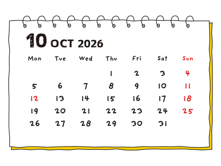 2026年10月手描き風の月間カレンダー カレンダー,2026,10月,月間,手描き,ノート,月別,スケッチブック,秋,2026年のイラスト素材