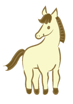 年賀状素材「午／馬」かわいい立つ白馬 午,馬,うま,年賀,正月,元旦,ハガキ,年賀状,動物,素材のイラスト素材