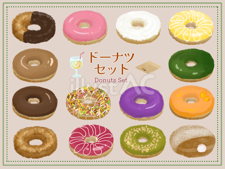 ドーナツのイラストセット ドーナツ,スイーツ,おやつのイラスト素材