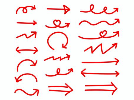 シンプル手描き矢印アイコンセット 赤 手書き,矢印,シンプル,赤,アイコン,線画,イラスト,素材,セット,記号のイラスト素材