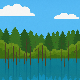 神秘の青い水面と立ち枯れる木 青い池 神秘の青い水面と立ち枯れる木 青い池 青い池,美瑛,北海道,神秘的,青,水面,池,立ち枯れ,木々,森のイラスト素材