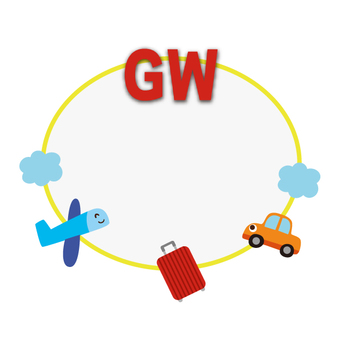 5月のフレーム（GWの旅行） gw,フレーム,円形,楕円,文字,英語,飛行機,乗り物,車,ドライブのイラスト素材