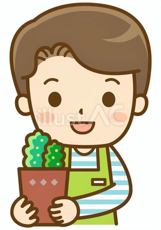 花屋の男性店員 花屋,お花屋さん,植物のイラスト素材