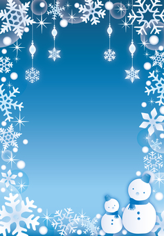 雪と氷の雪だるまフレーム（縦） 冬,雪の結晶,ゆきだるま,雪,キラキラ,かわいい,フレーム,背景,オーナメント,カードのイラスト素材