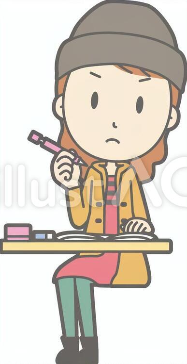 冬服女性a-勉強-全身 シンプル,主婦,先生のイラスト素材