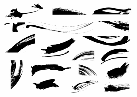 筆タッチのいろいろな形の素材  筆タッチ,筆線,波線,曲線,かすれ,黒,手描き,勢い,和風,和デザインのイラスト素材