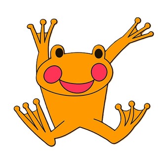 かえる　カラフル　オレンジ かえる,カラフル,かわいい,ゆるい,ファンシー,コミカル,オリジナル,ゆるキャラ,ハート,オレンジのイラスト素材