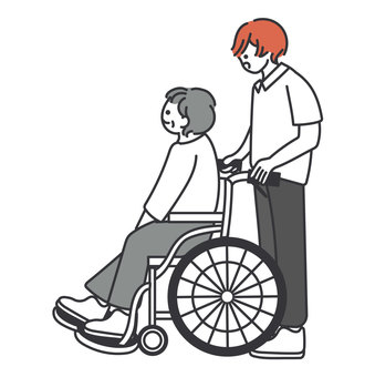 Elderly people in wheelchairs and care staff, , JPG, PNG and AI