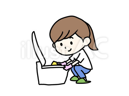 トイレ掃除する女性