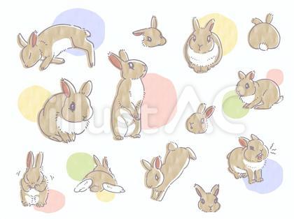 ゆるかわいいうさぎの手書きイラストセット