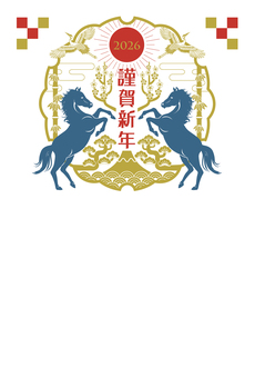 午年年賀状127 年賀状,年賀はがき,テンプレート,馬,午,シルエット,午年,干支,十二支,新年のイラスト素材