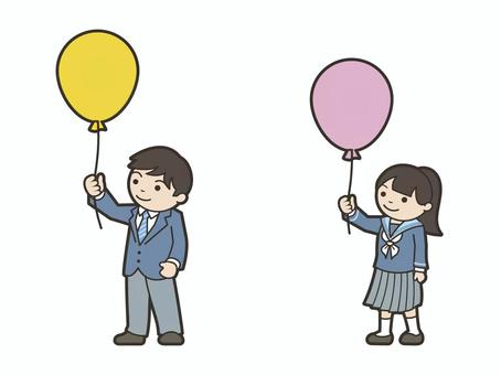 風船を飛ばす中学生 生徒,学校,風船,飛ばす,中学生,中高生,男子,女子,制服,ブレザーのイラスト素材