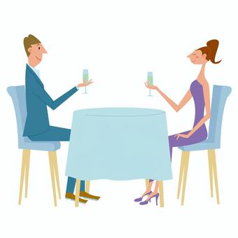 二人でディナーを 男性,女性,夫婦,食事,お酒のイラスト素材