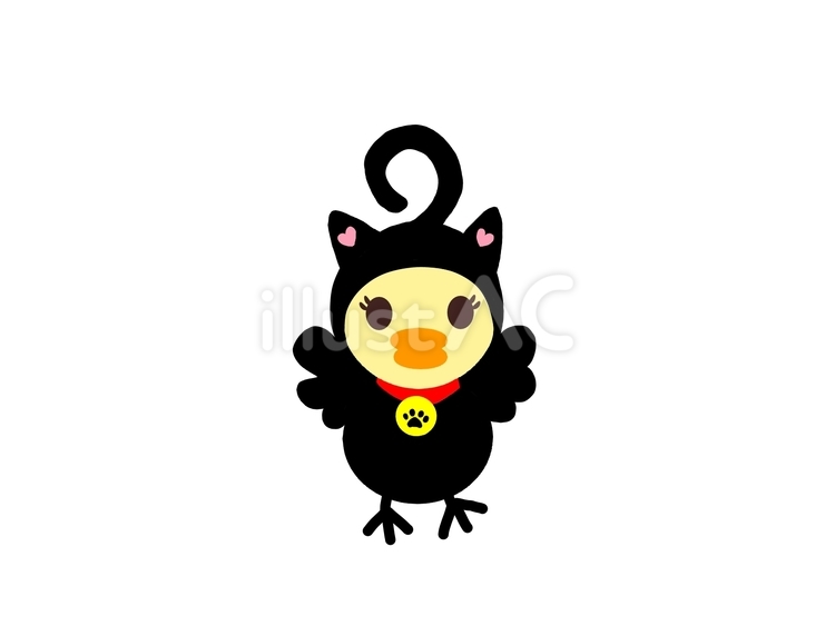 黒猫コスプレ　ひよこ 手描き,ひよこ,黒猫のイラスト素材