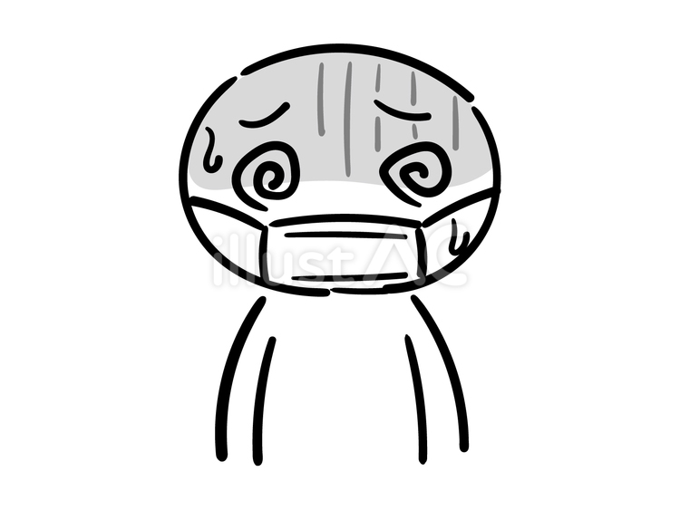 具合が悪そうなマスクをしてる人(白黒) 棒人間,人,男性のイラスト素材